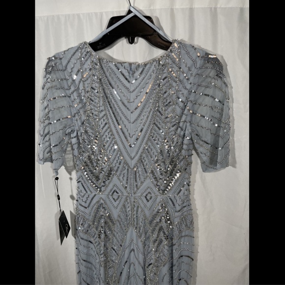 NWT $349 Adrianna Papell V-neck Beaded Gown in‎ Glacier [SZ 0 ] - Picture 12 of 15